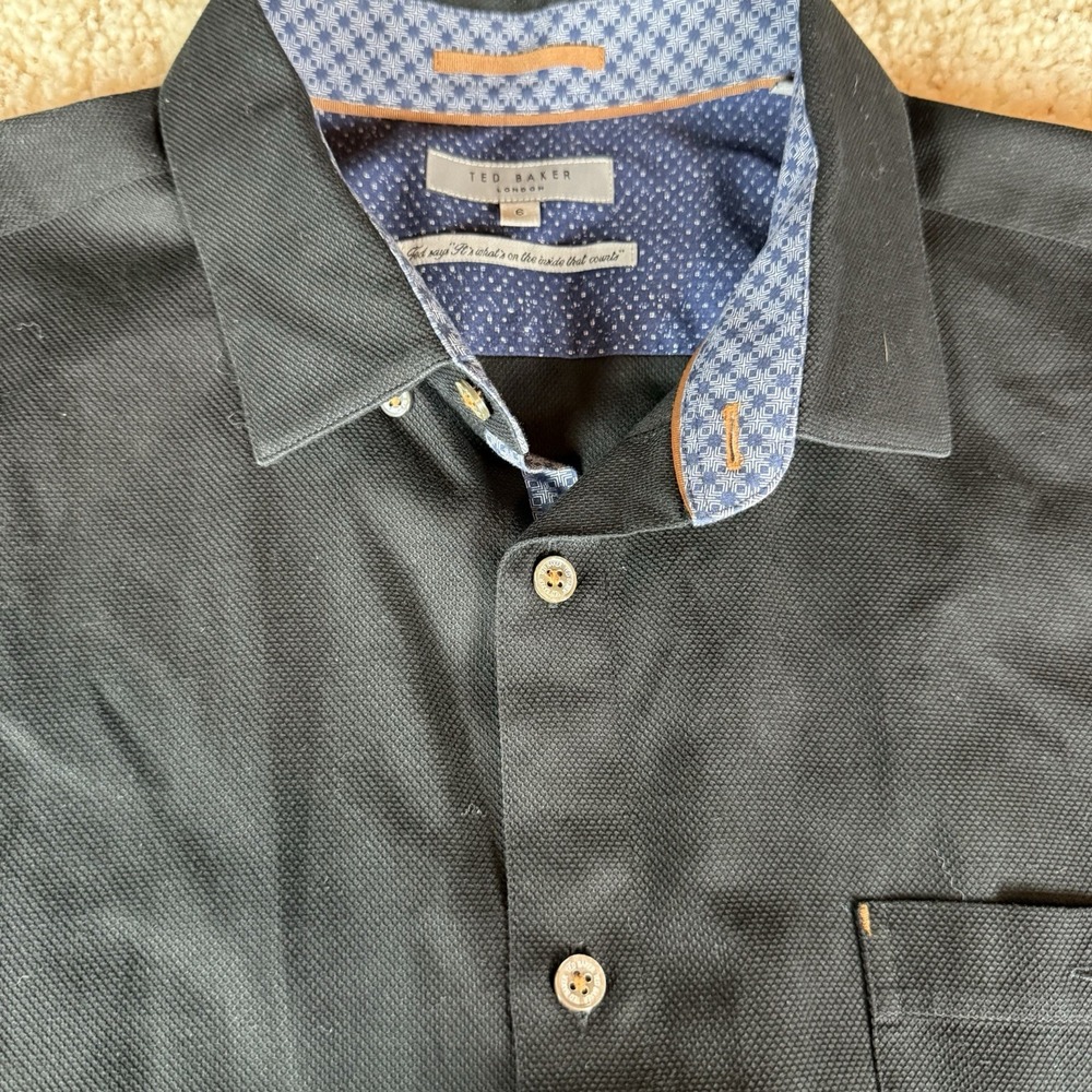 Ted Baker Long Sleeve Dress Shirt Men 6 US XXL Pearl Button‎ Black EUC
